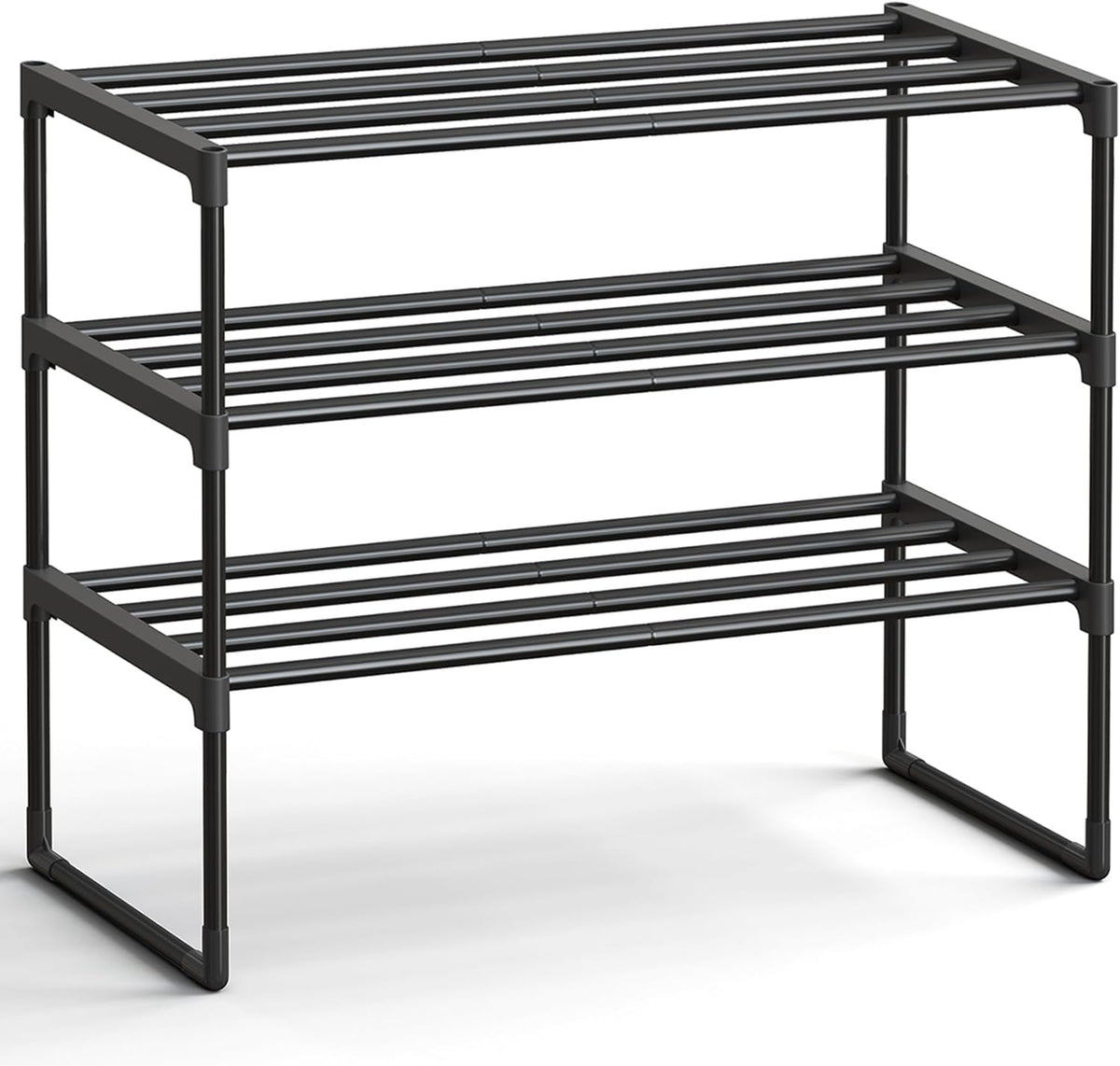 Shoe Rack, 3-Tier Shoe Organizer, Metal Storage Shelf, Upright or Upside Down, for 16-20 Pairs, Stackable, for Entryway, 11.8 x 36.2 x 21.7 Inches, Black ULSA303B02
