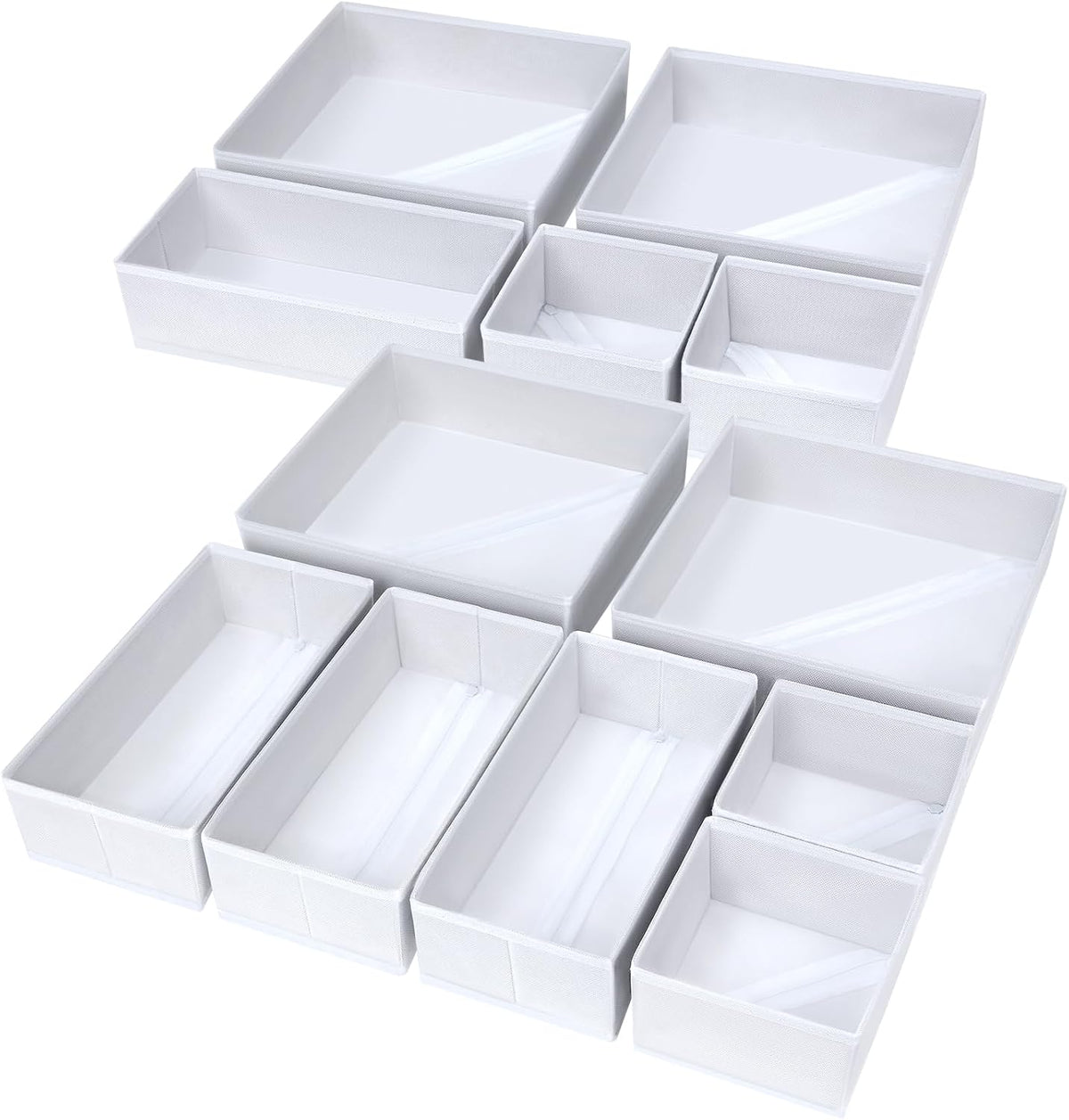Drawer Organizer Clothes, 12 Pack Dresser Organizer, Foldable Closet Organizers and Storage, Fabric Dresser Bins, Drawer Dividers for Nursery, Baby Clothes, Underwears, Sock (Beige)