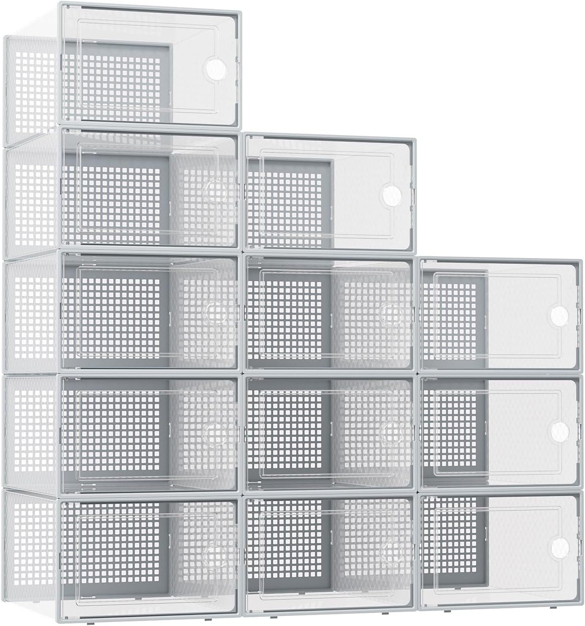 X-Large Shoe Storage Boxes Organizers Clear Plastic Stackable 12 Pack, Shoe Rack & Holder Substitute, Sneaker Containers, Toy Storage Organizer Bins for Entryway, Closet, Under Bed, Black