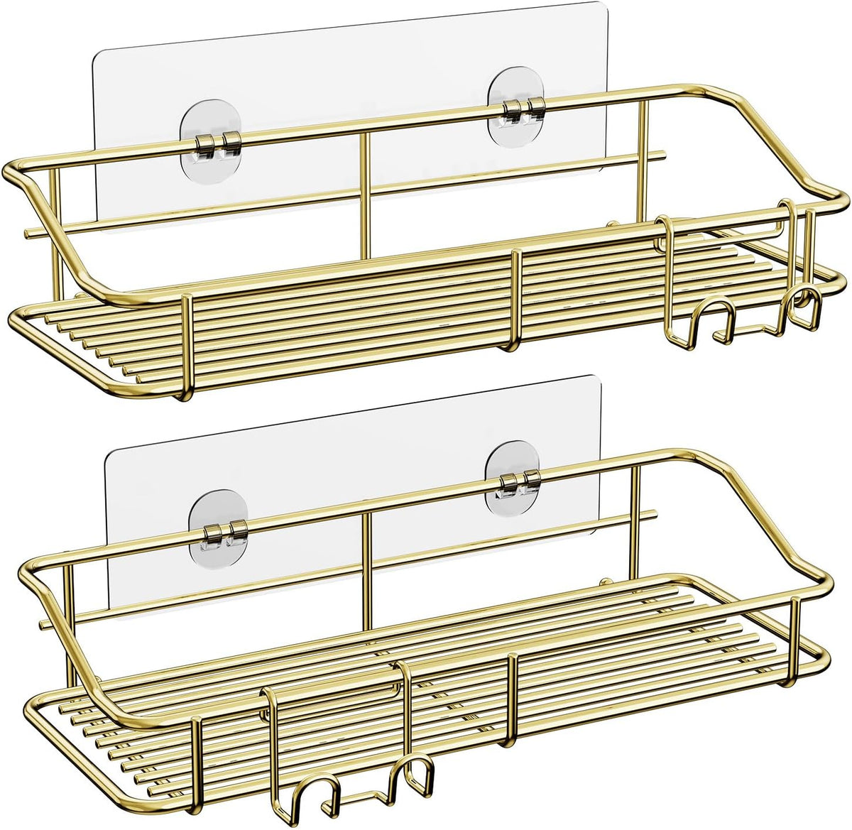 Shower Caddy Shelf Storage Rack Adhesive Without Drilling Stainless Steel with Hooks for Washroom, Lavatory, Restroom, Toilet, Bathroom, Kitchen - 2 Pack