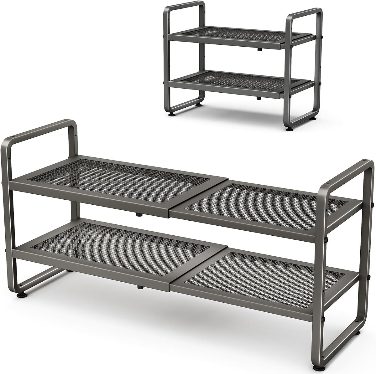 Shoe Rack - Expandable Shoe Organizer for Closet, Adjustable Metal Shoe Shelf Storage, Stackable Long Shoe Stand Holder for Garage, Entryway, Door Entrance (Black, 2-Tier)