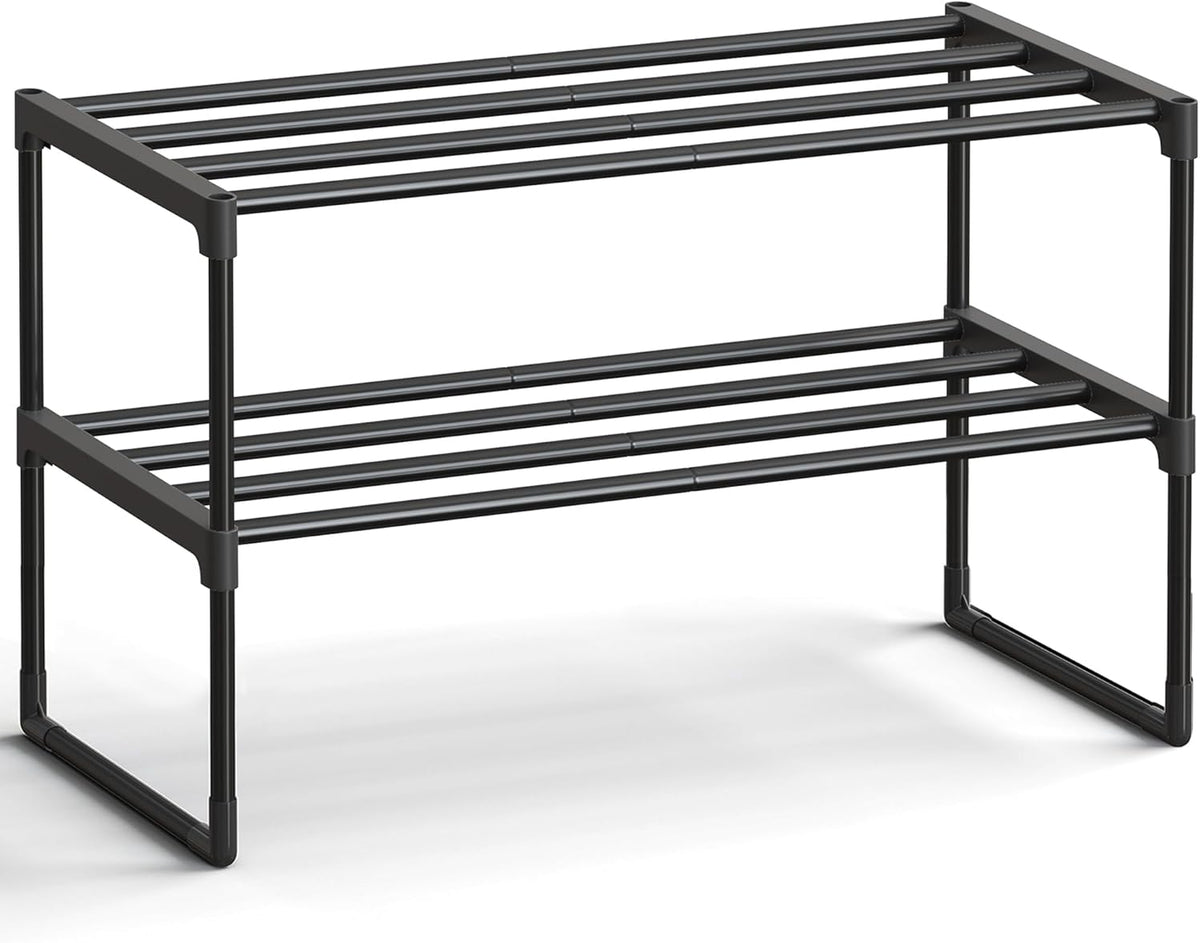 Shoe Rack, 3-Tier Shoe Organizer, Metal Storage Shelf, Upright or Upside Down, for 16-20 Pairs, Stackable, for Entryway, 11.8 x 36.2 x 21.7 Inches, Black ULSA303B02