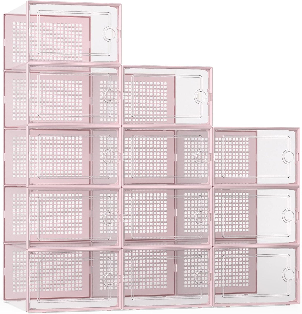 X-Large Shoe Storage Boxes Organizers Clear Plastic Stackable 12 Pack, Shoe Rack & Holder Substitute, Sneaker Containers, Toy Storage Organizer Bins for Entryway, Closet, Under Bed, Black
