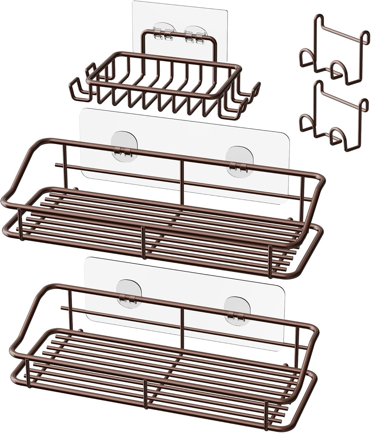 Shower Caddy Shelf Storage Rack Adhesive Without Drilling Stainless Steel with Hooks for Washroom, Lavatory, Restroom, Toilet, Bathroom, Kitchen - 2 Pack