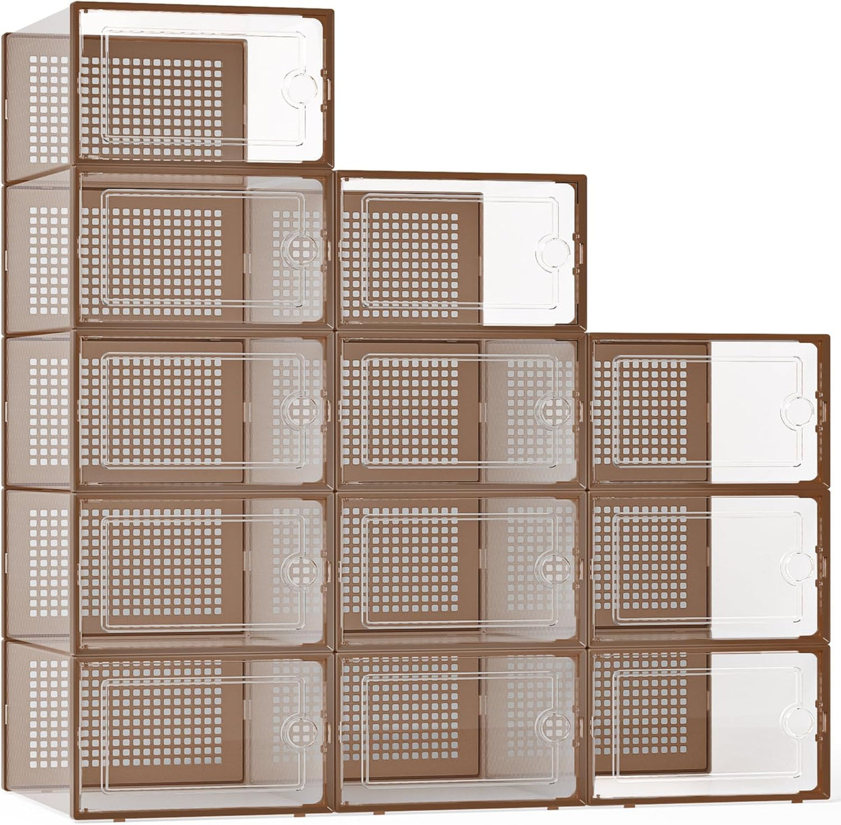 X-Large Shoe Storage Boxes Organizers Clear Plastic Stackable 12 Pack, Shoe Rack & Holder Substitute, Sneaker Containers, Toy Storage Organizer Bins for Entryway, Closet, Under Bed, Black